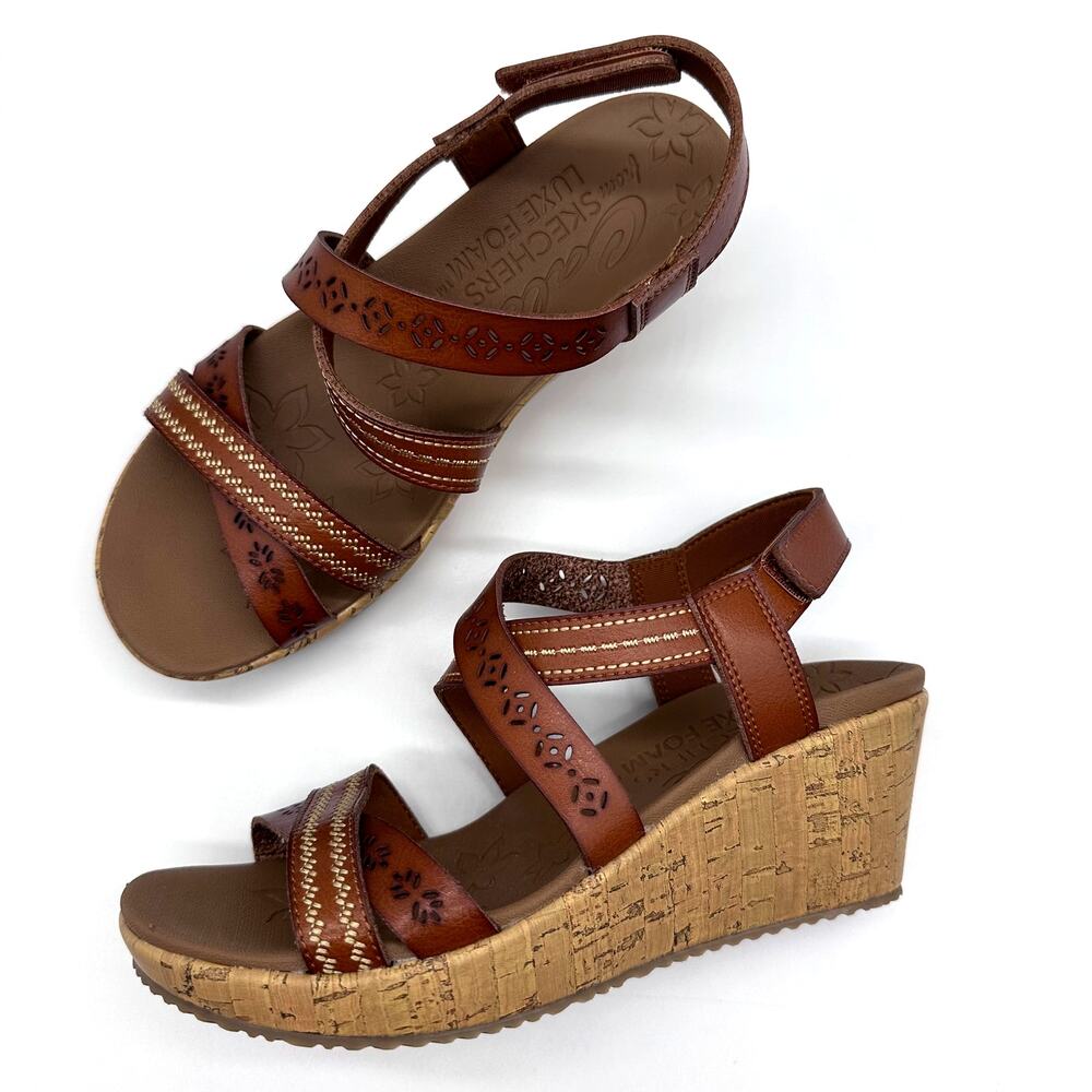 NEW Skechers Cali Beverlee Delicate Glow Vegan Wedge Sandal 7 Luggage Brown